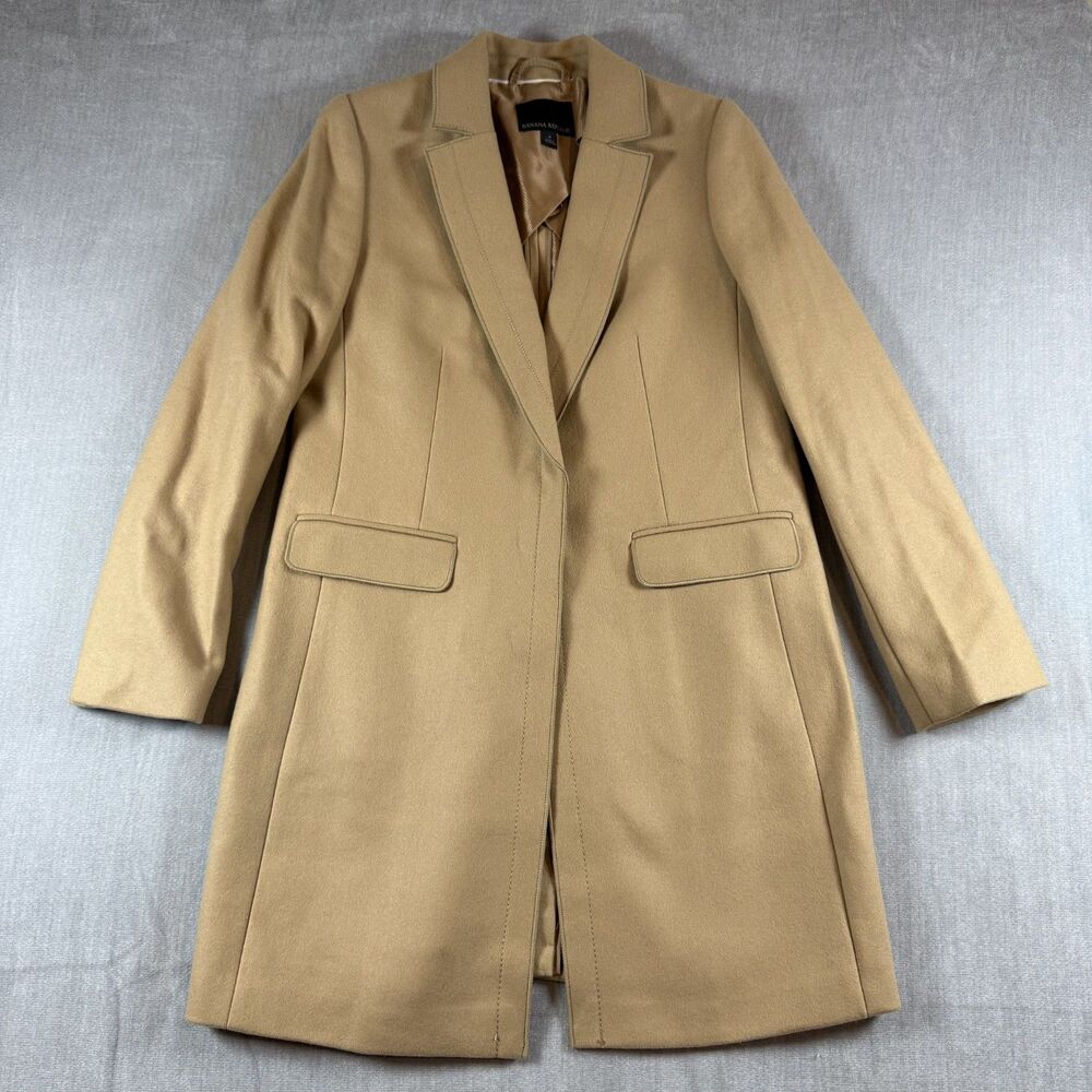 Banana Republic Tan Italian Melton Wool Topcoat Classic Tailored Camel sz 4 NWOT